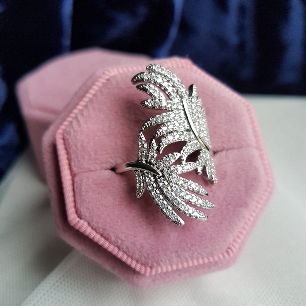 Swarovski Elements 925 Sterling Silver Filigree Leaf Ring NEW